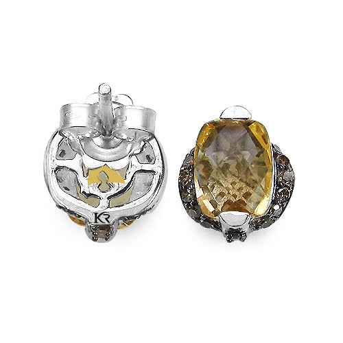 3.14 Carat Genuine Citrine & Black Diamond .925 Sterling Silver Earrings