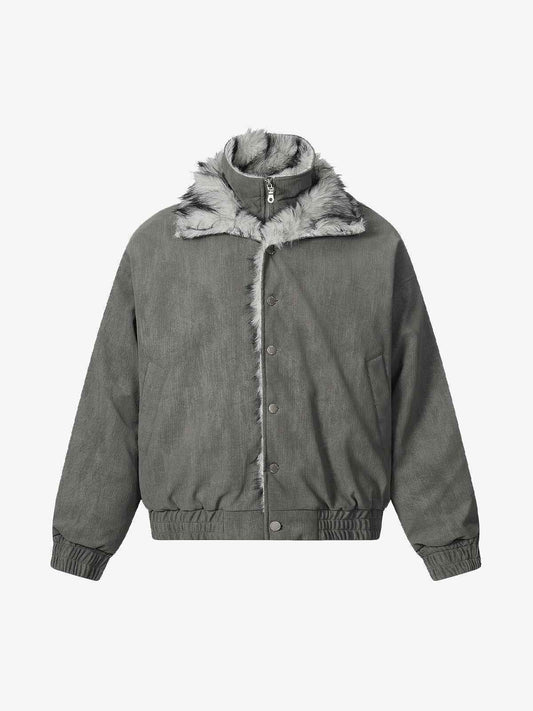 Vintage Dual-layer Collar Fleece-lined Zipper Jacket