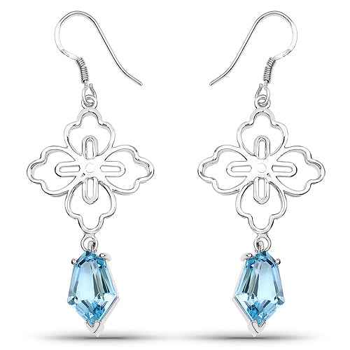 12.82 Carat Genuine Swiss Blue Topaz .925 Sterling Silver Earrings