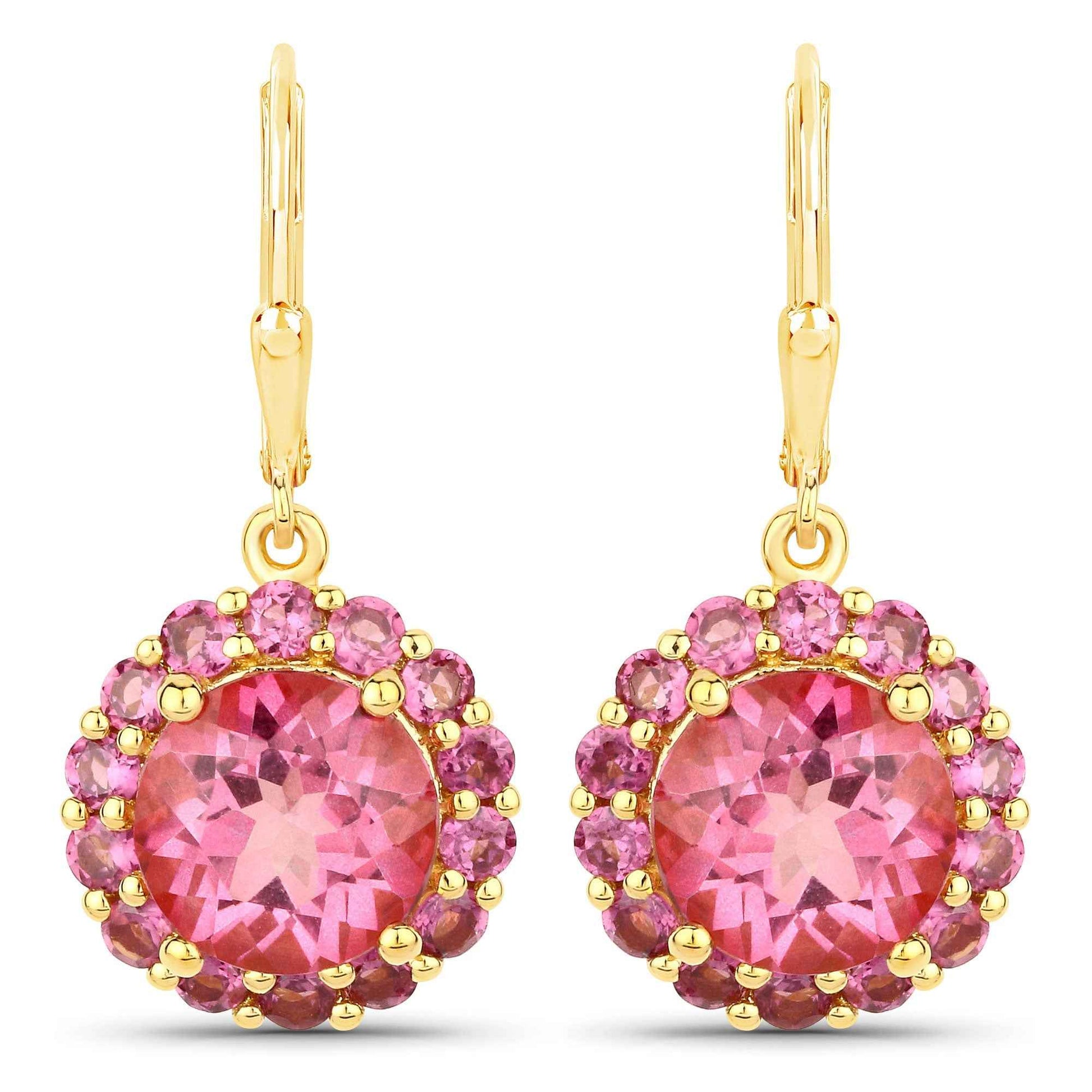 10.74 Carat Genuine Pink Topaz and Rhodolite Garnet .925 Sterling Silver Earrings