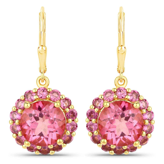 10.74 Carat Genuine Pink Topaz and Rhodolite Garnet .925 Sterling Silver Earrings