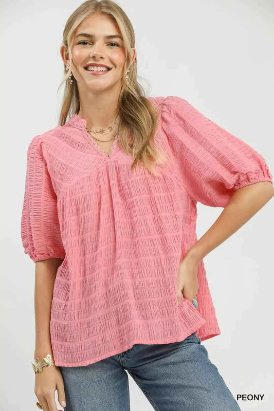Umgee Textured Puff Sleeve Blouse