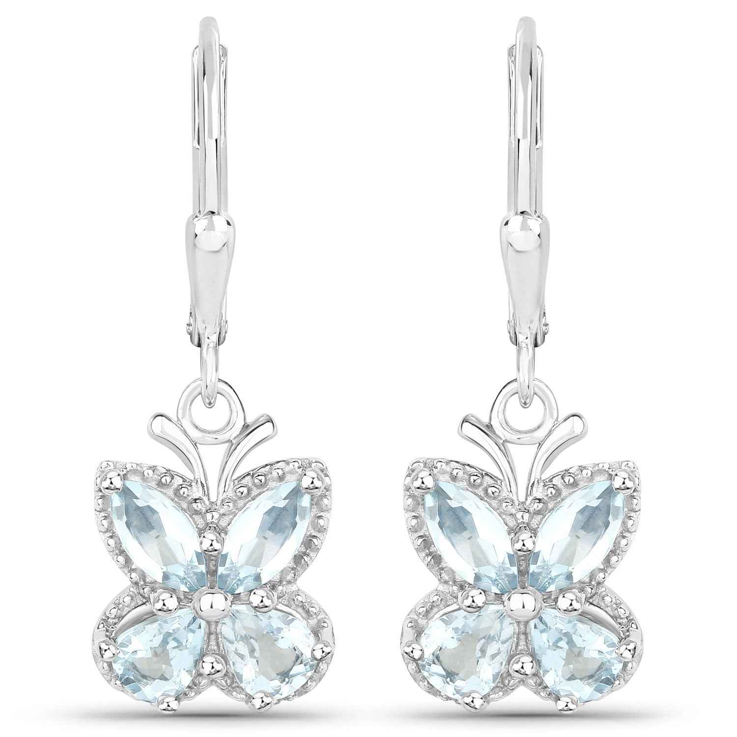 1.76 Carat Genuine Aquamarine .925 Sterling Silver Earrings