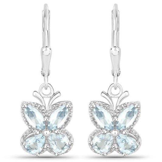 1.76 Carat Genuine Aquamarine .925 Sterling Silver Earrings