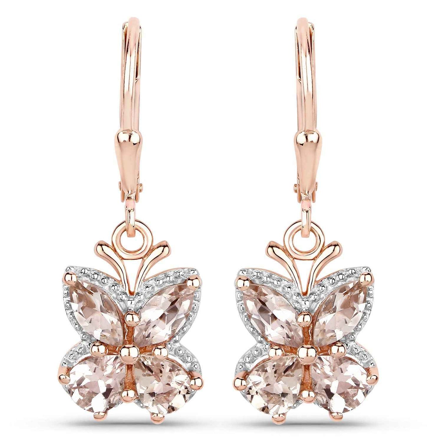 18K Rose Gold Plated 1.88 Carat Genuine Morganite .925 Sterling Silver Earrings