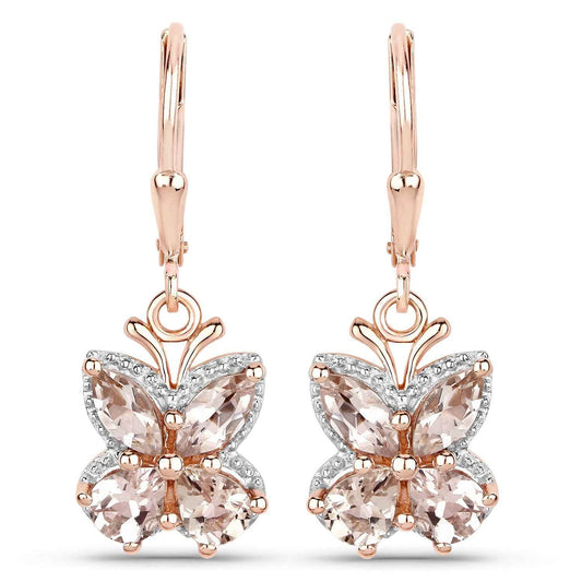 18K Rose Gold Plated 1.88 Carat Genuine Morganite .925 Sterling Silver Earrings