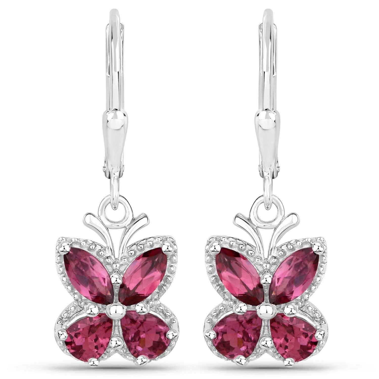 2.52 Carat Genuine Rhodolite Garnet .925 Sterling Silver Earrings