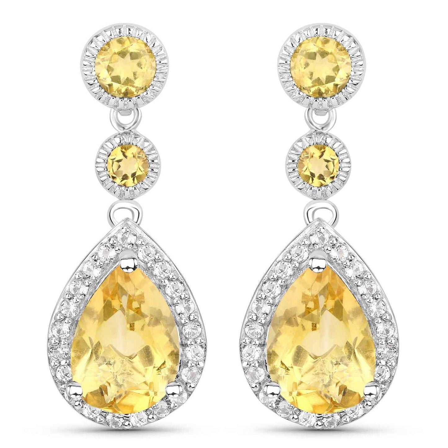 7.06 Carat Genuine Citrine and White Topaz .925 Sterling Silver Earrings