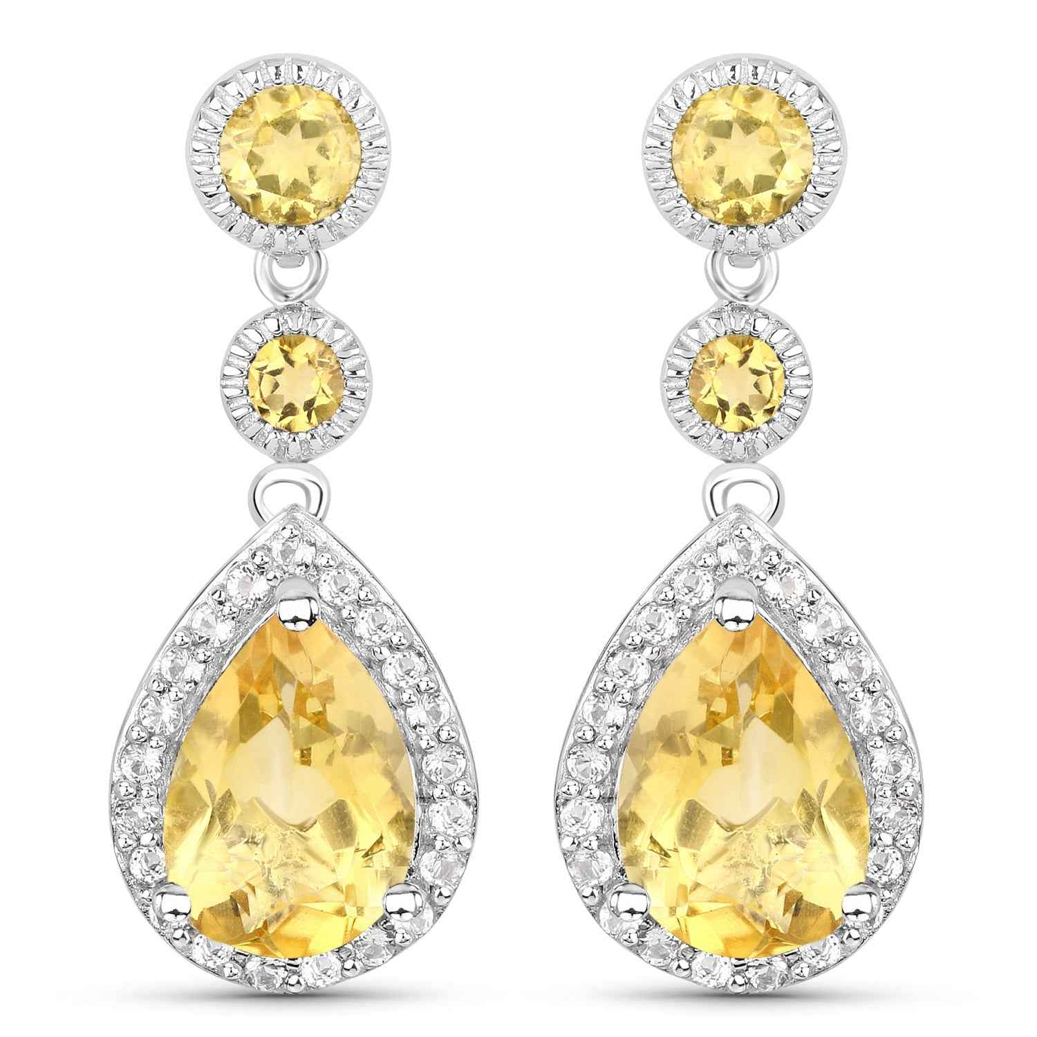 7.06 Carat Genuine Citrine and White Topaz .925 Sterling Silver Earrings