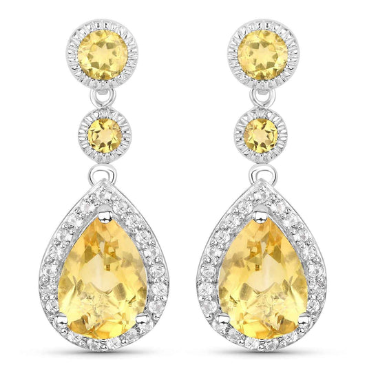 7.06 Carat Genuine Citrine and White Topaz .925 Sterling Silver Earrings
