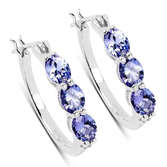 1.99 ct. Genuine Tanzanite and White Diamond .925 Sterling Silver Earrings