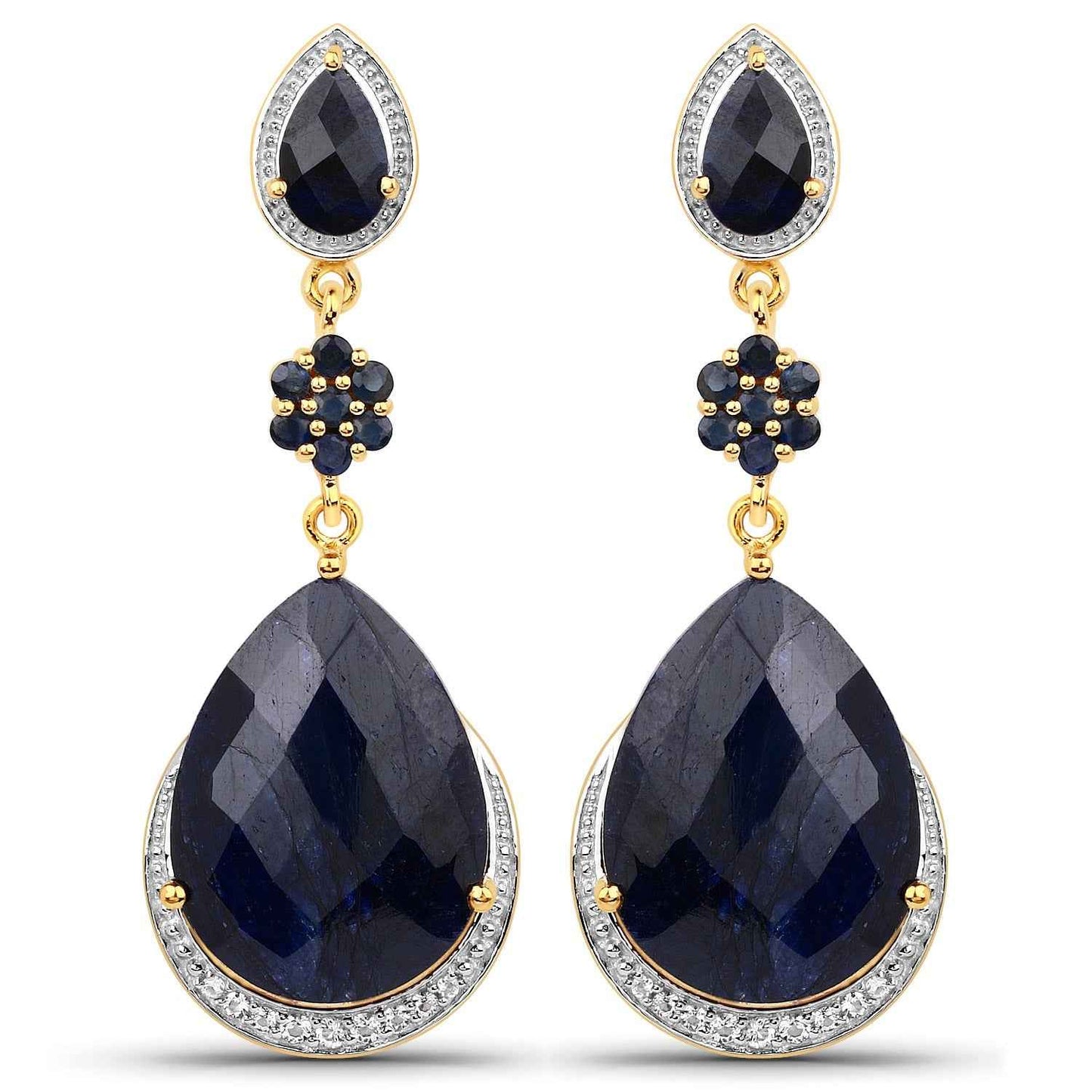 30.04 Carat Dyed Sapphire, Blue Sapphire and White Topaz .925 Sterling Silver Earrings