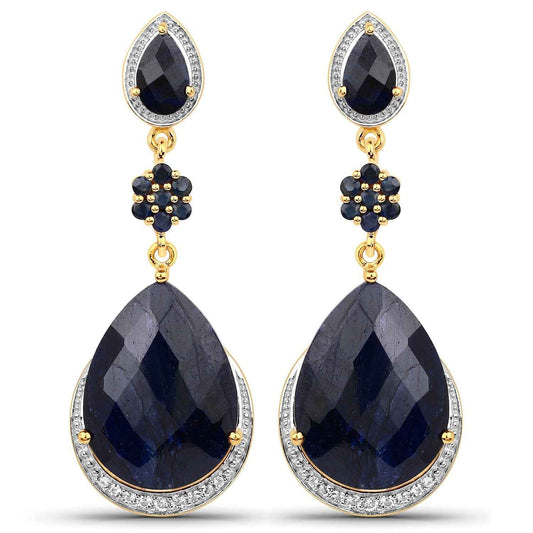 30.04 Carat Dyed Sapphire, Blue Sapphire and White Topaz .925 Sterling Silver Earrings