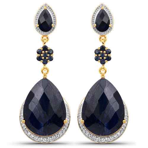 30.04 Carat Dyed Sapphire, Blue Sapphire and White Topaz .925 Sterling Silver Earrings