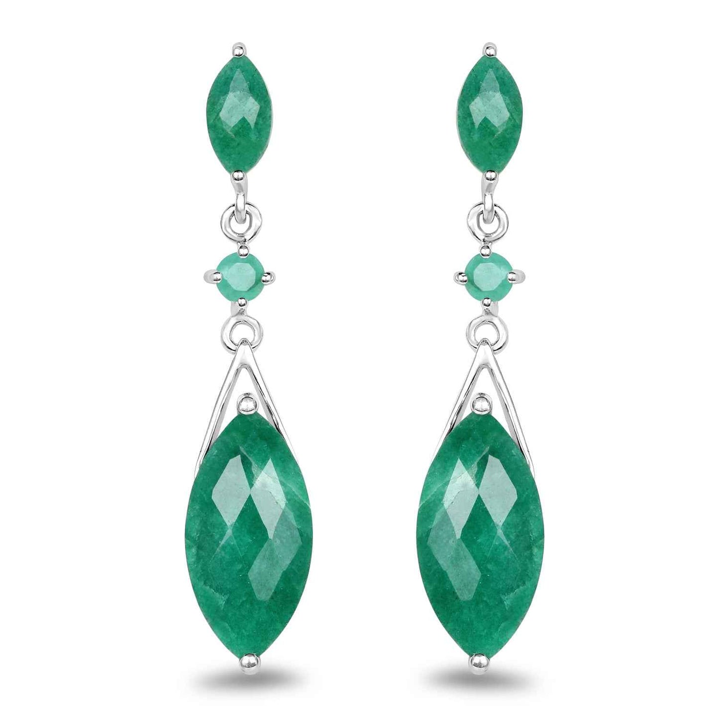8.52 Carat Dyed Emerald & Emerald .925 Sterling Silver Earrings