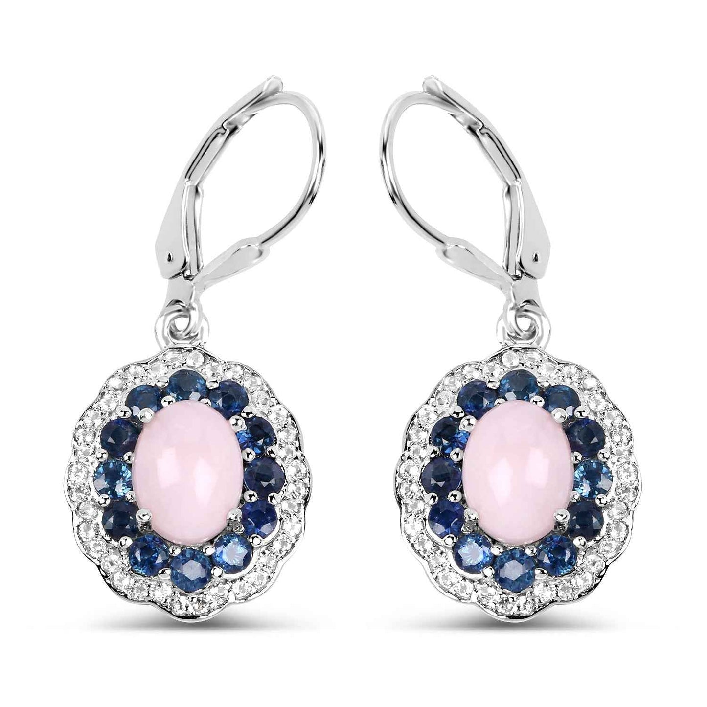 4.00 Carat Genuine Opal Pink, Blue Sapphire and White Topaz .925 Sterling Silver Earrings