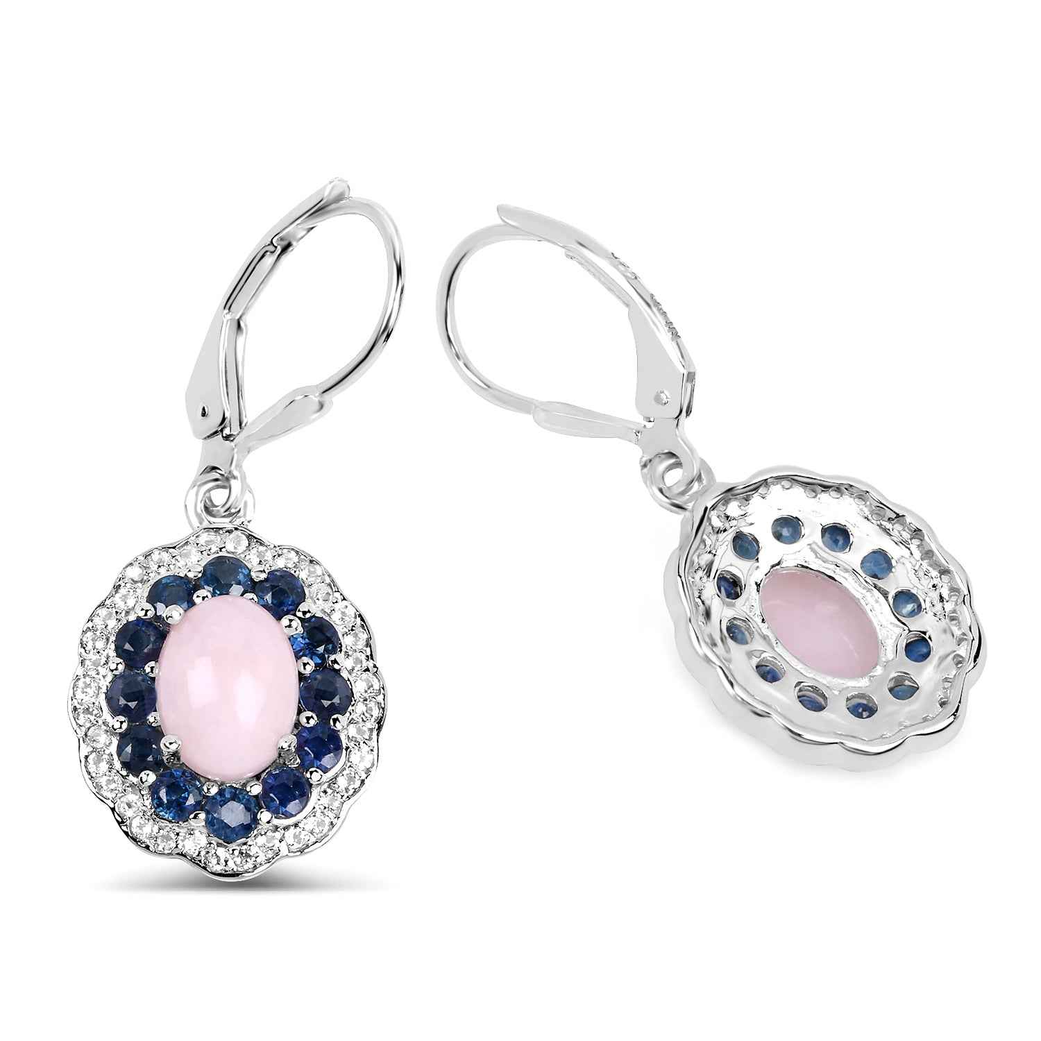 4.00 Carat Genuine Opal Pink, Blue Sapphire and White Topaz .925 Sterling Silver Earrings