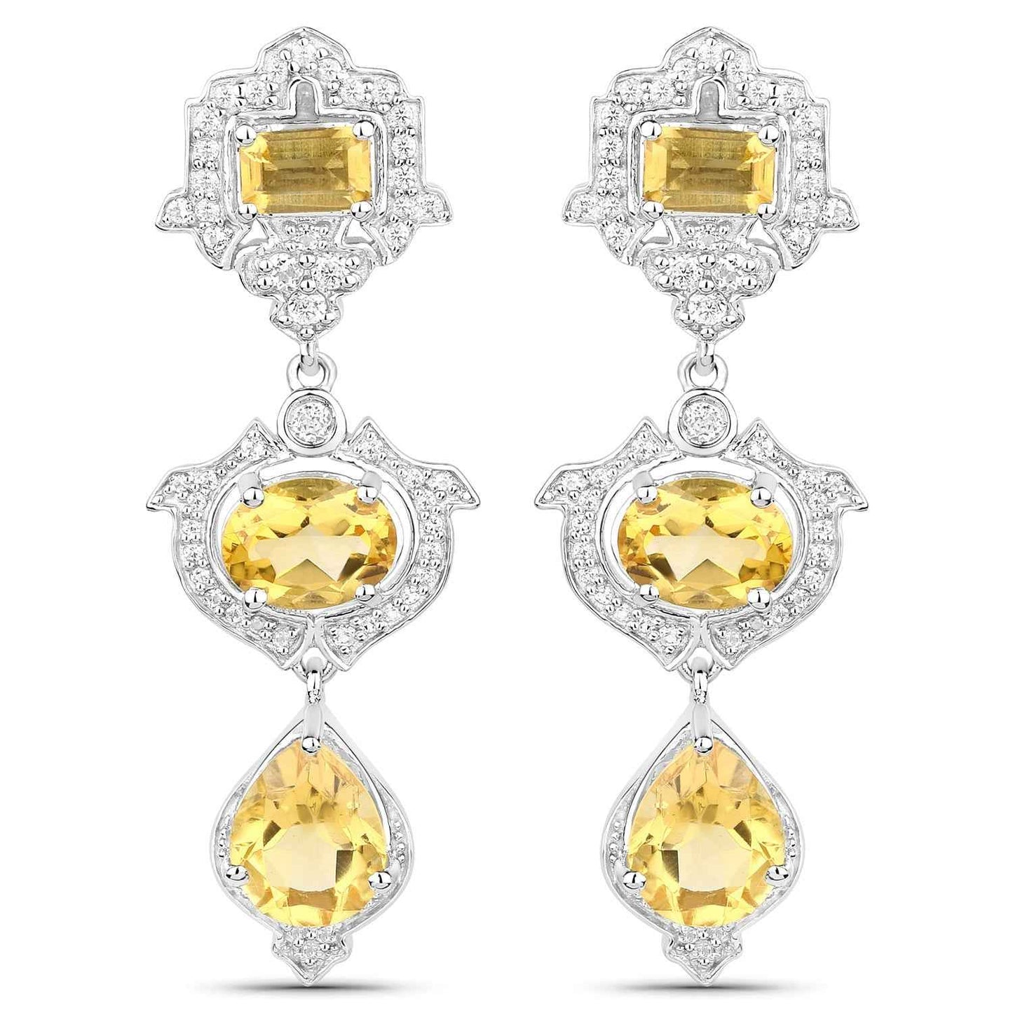 6.63 Carat Genuine Citrine and White Topaz .925 Sterling Silver Earrings