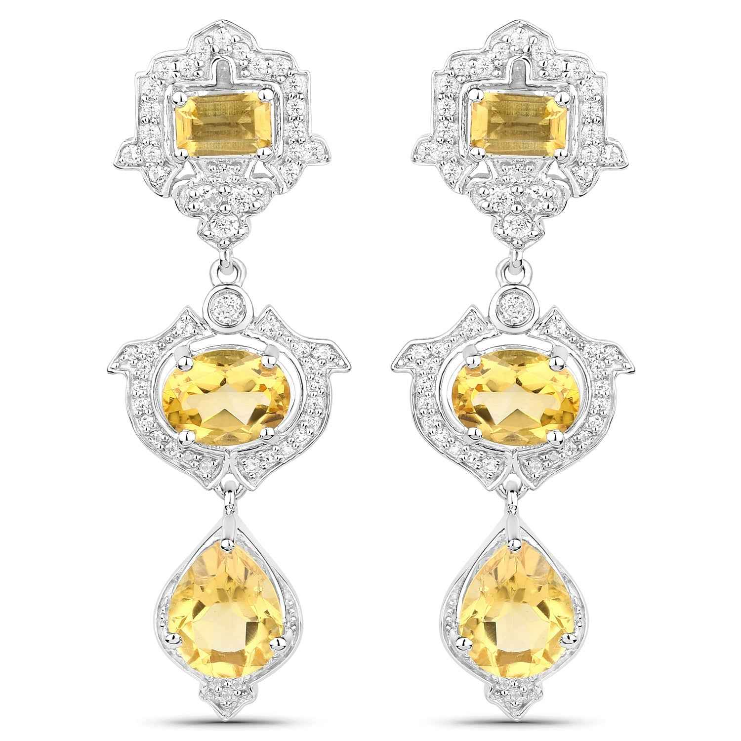 6.63 Carat Genuine Citrine and White Topaz .925 Sterling Silver Earrings