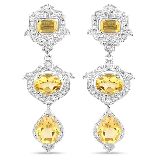 6.63 Carat Genuine Citrine and White Topaz .925 Sterling Silver Earrings