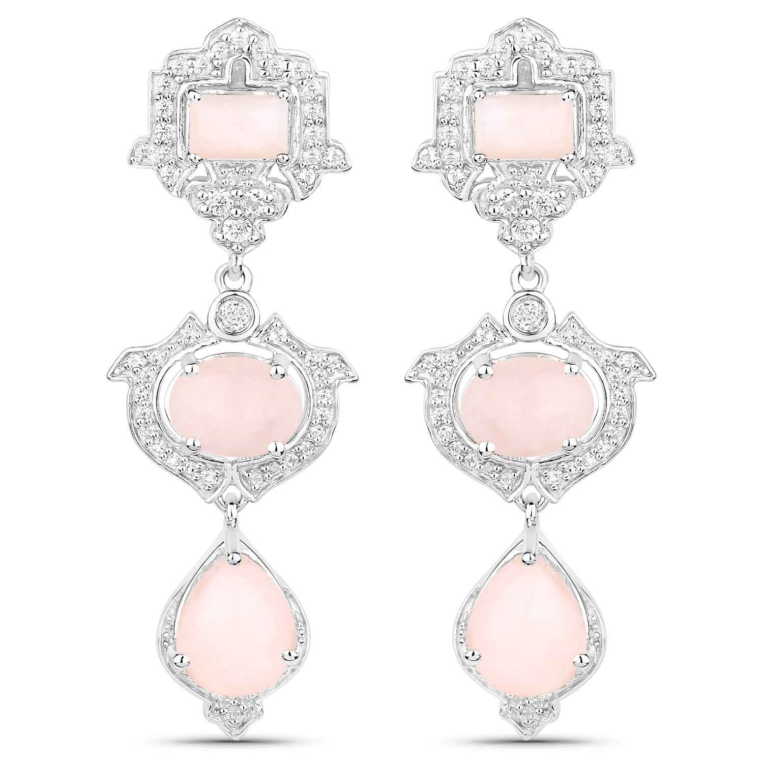 6.97 Carat Genuine Pink Opal and White Topaz .925 Sterling Silver Earrings