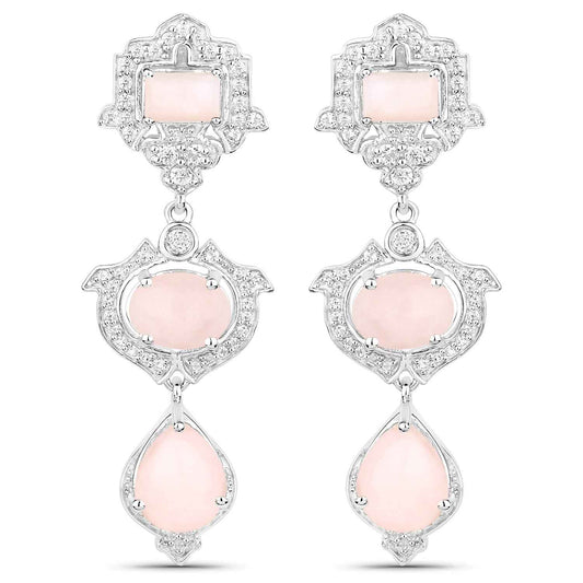 6.97 Carat Genuine Pink Opal and White Topaz .925 Sterling Silver Earrings