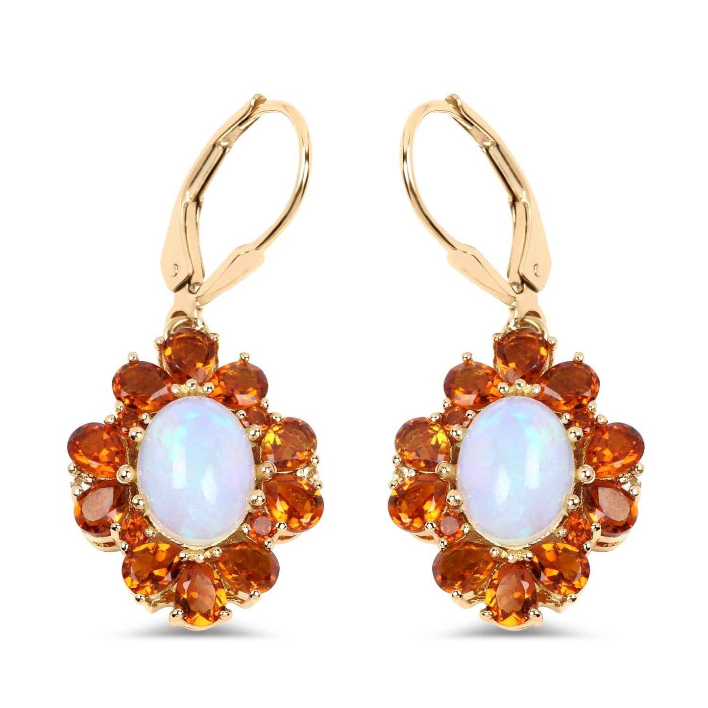 14K Yellow Gold Plate 5.42 Carat Genuine Ethiopian Opal Citrine & White Topaz .925 Silver Earring