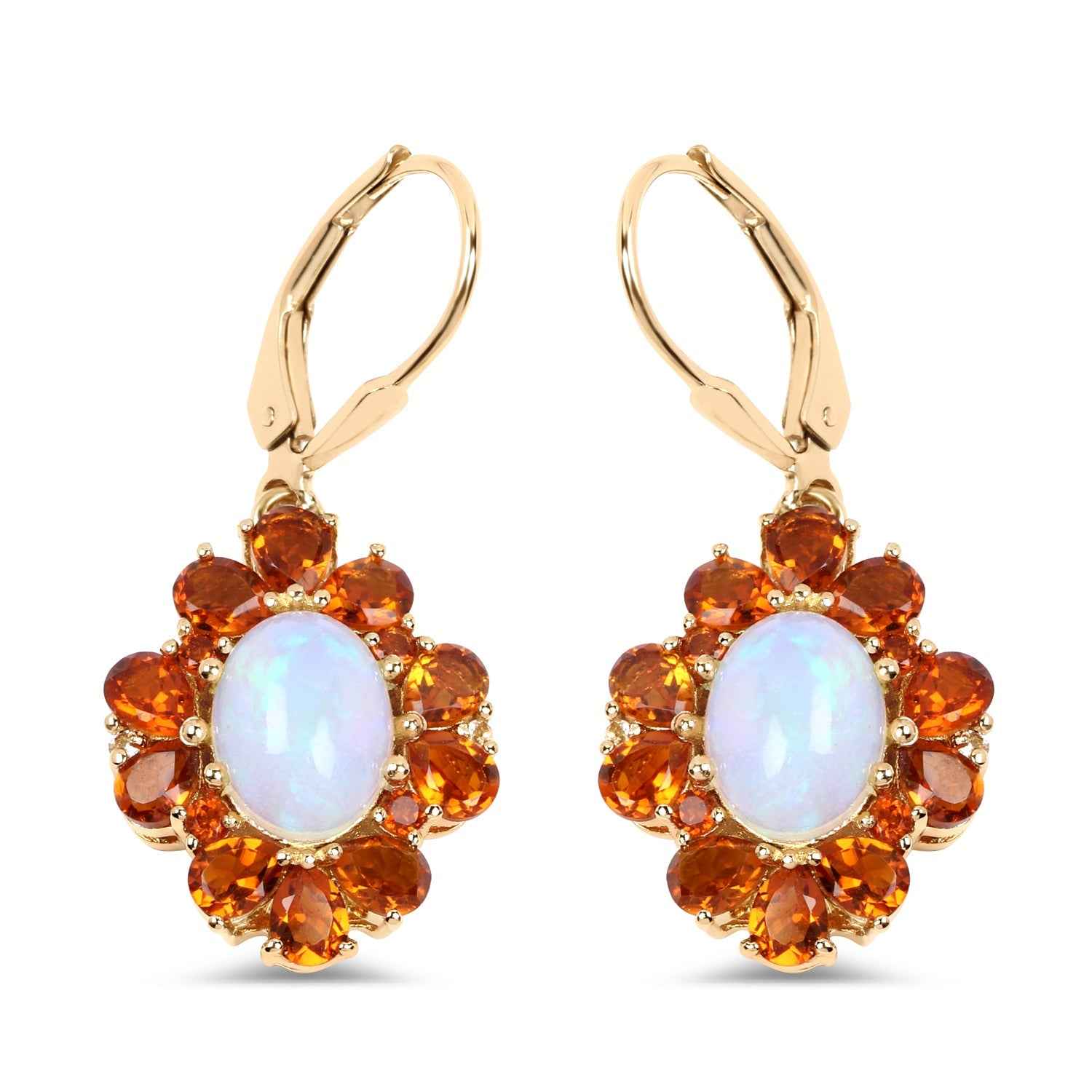 14K Yellow Gold Plate 5.42 Carat Genuine Ethiopian Opal Citrine & White Topaz .925 Silver Earring
