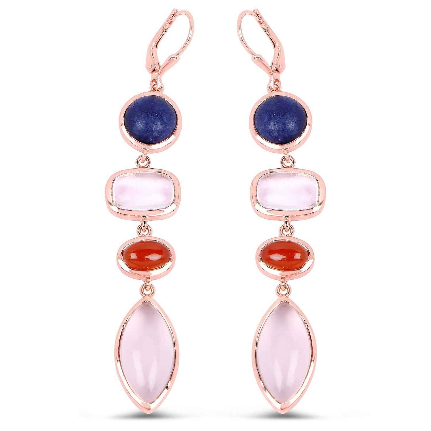 14K Rose Gold Plated 30.55 Carat Genuine Multi Stone .925 Sterling Silver Earrings