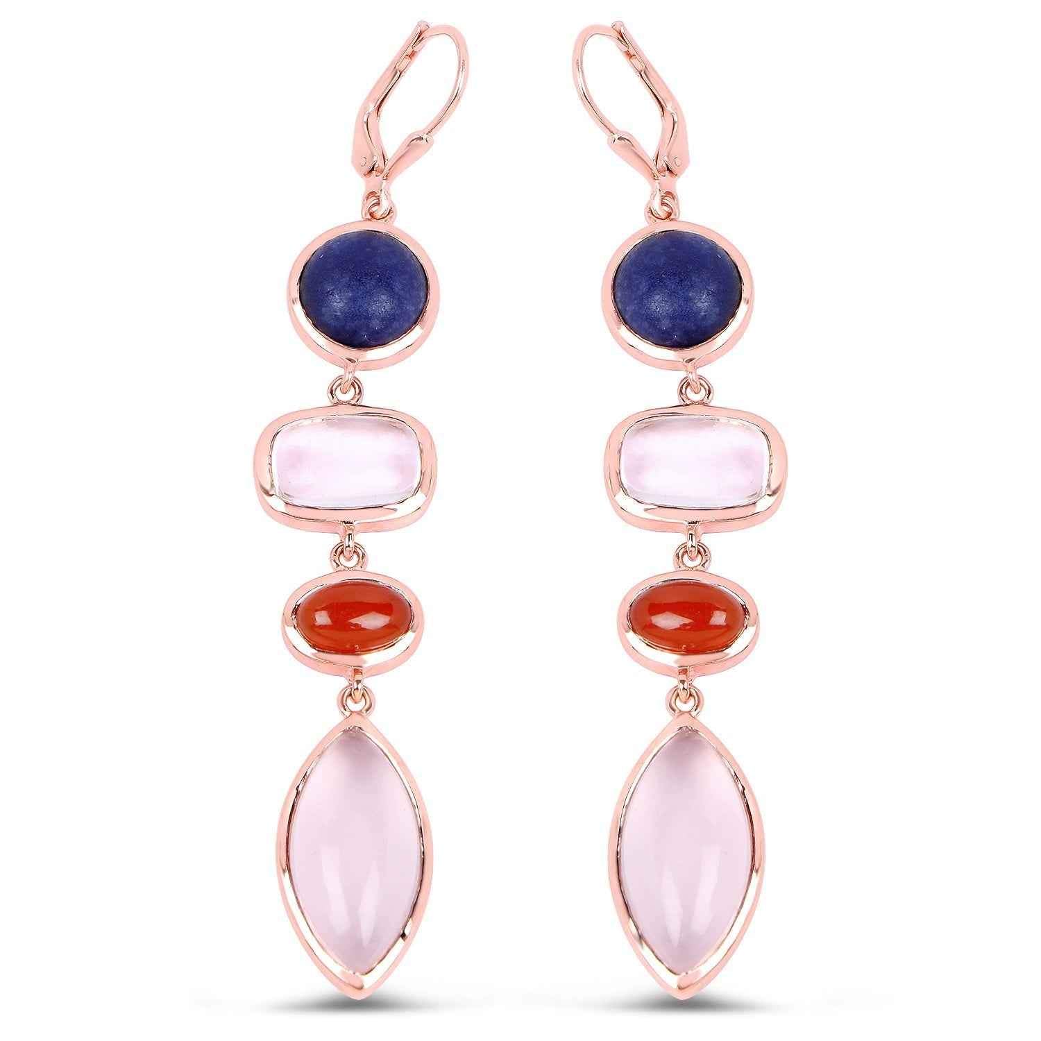 14K Rose Gold Plated 30.55 Carat Genuine Multi Stone .925 Sterling Silver Earrings