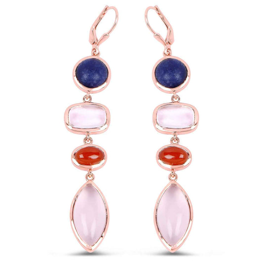 14K Rose Gold Plated 30.55 Carat Genuine Multi Stone .925 Sterling Silver Earrings