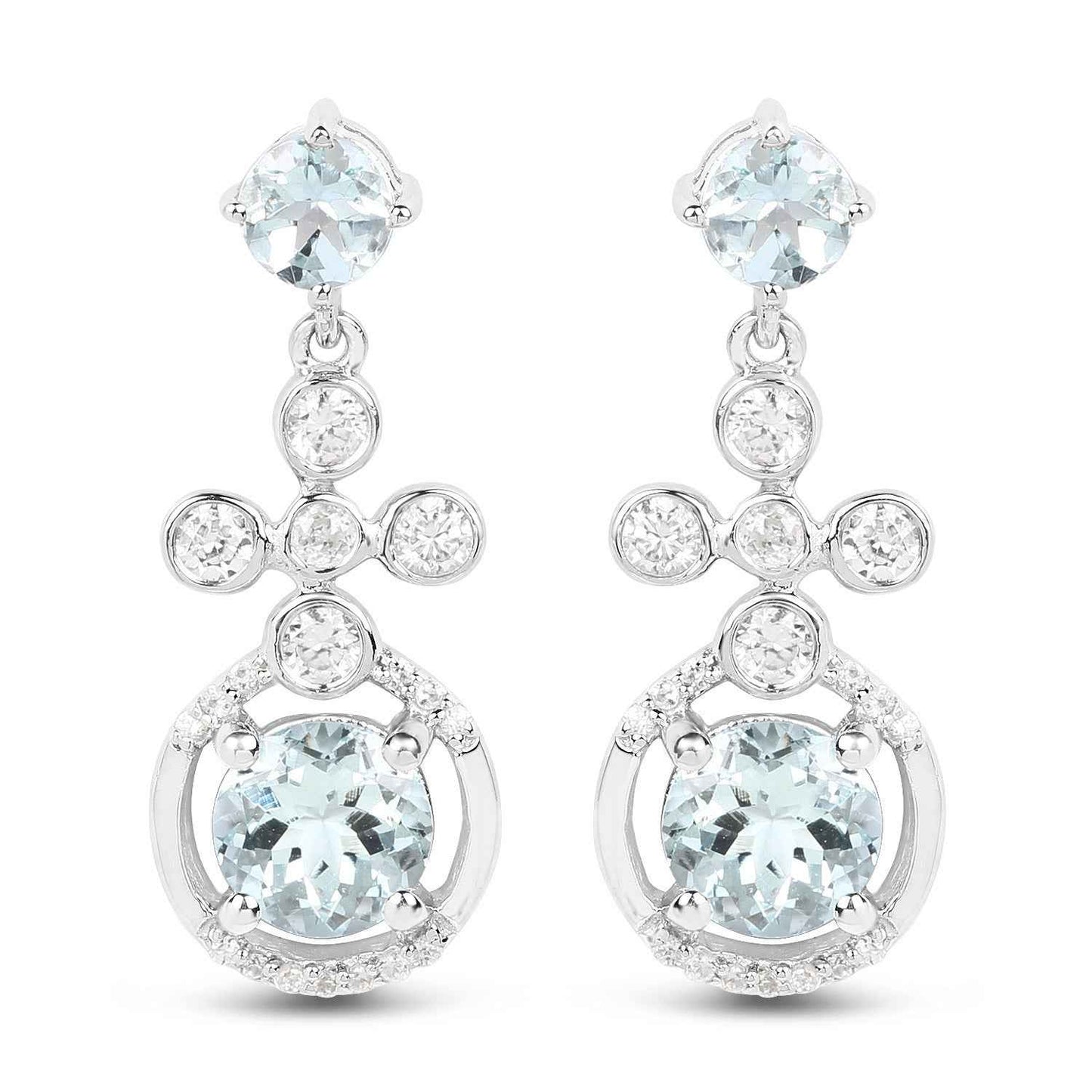 4.42 Carat Genuine Aquamarine and White Zircon .925 Sterling Silver Earrings