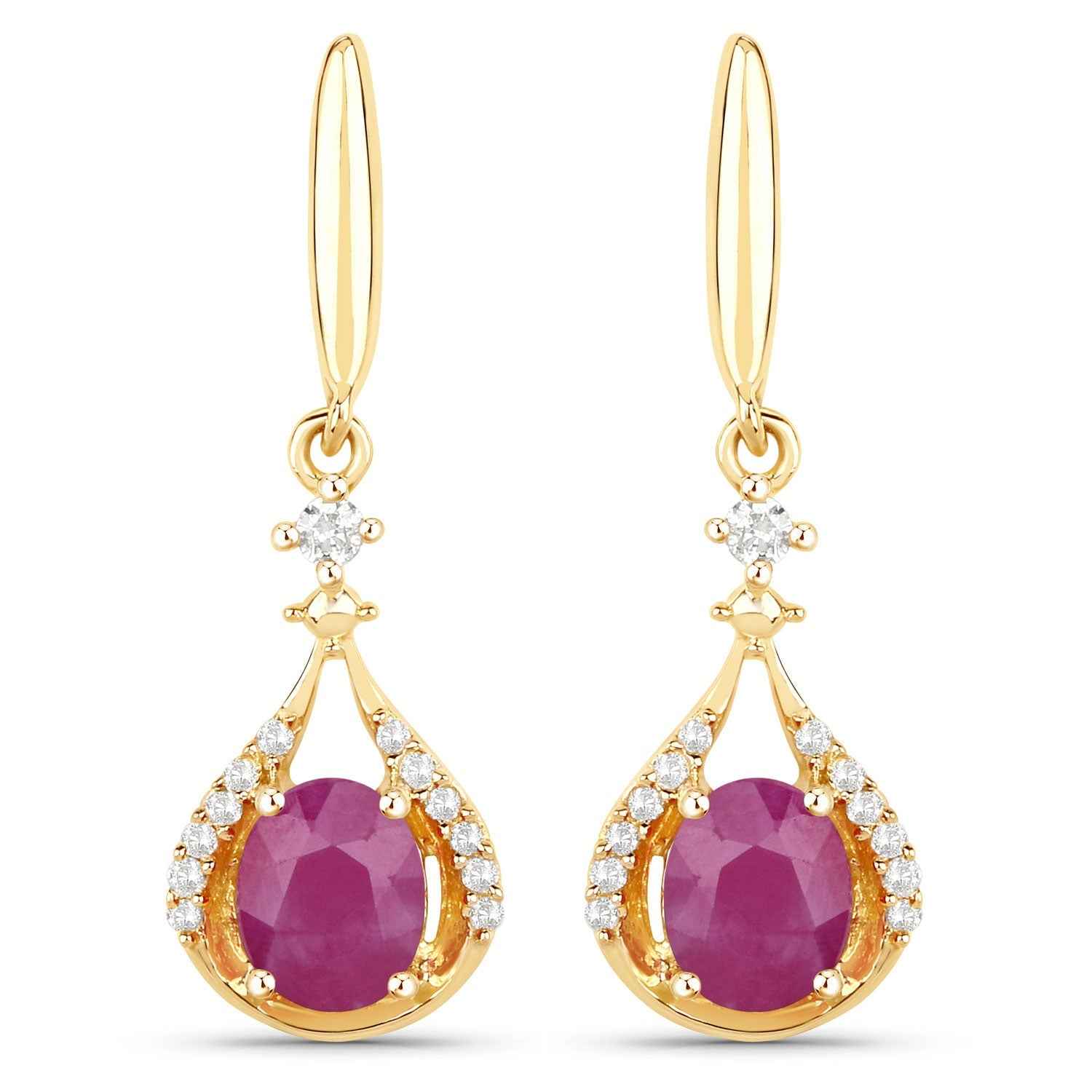 0.70 ct Genuine Ruby and White Diamond 14K Yellow Gold Earrings