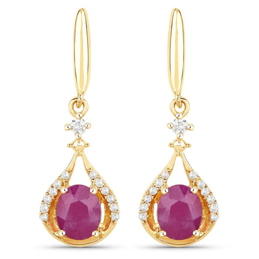 0.70 ct Genuine Ruby and White Diamond 14K Yellow Gold Earrings
