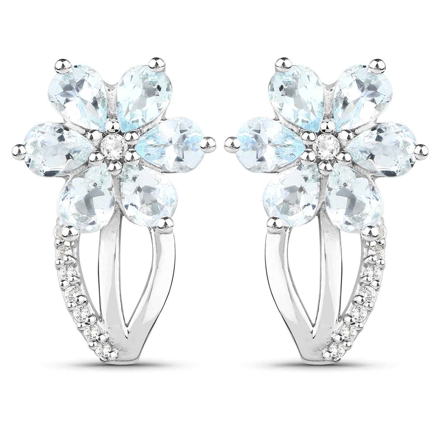 1.54 Carat Genuine Aquamarine and White Topaz .925 Sterling Silver Earrings