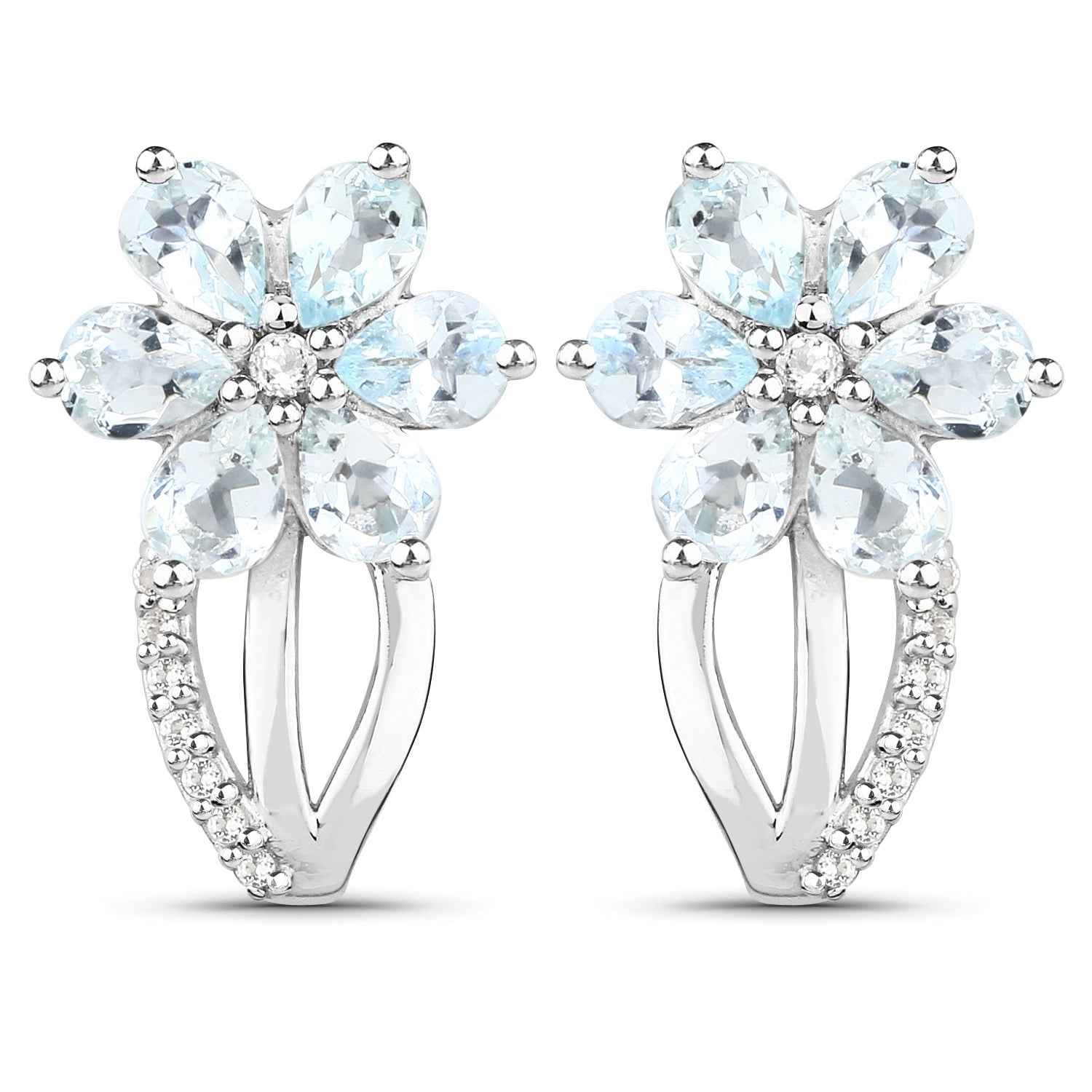 1.54 Carat Genuine Aquamarine and White Topaz .925 Sterling Silver Earrings