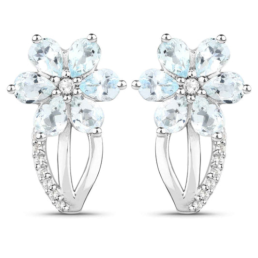 1.54 Carat Genuine Aquamarine and White Topaz .925 Sterling Silver Earrings