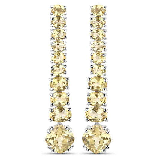 18K White Gold Plated 7.22 Carat Genuine Citrine .925 Sterling Silver Earrings