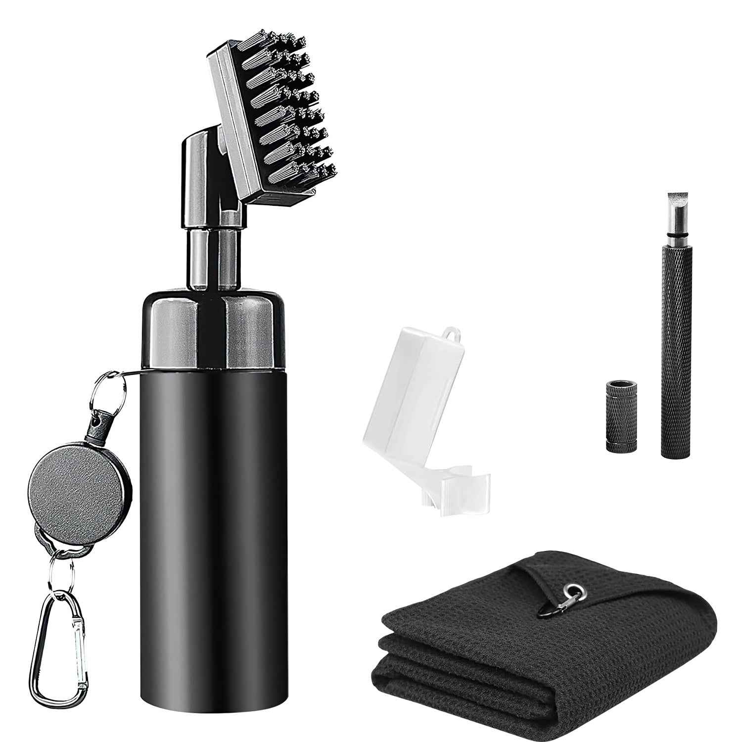 3 In 1 Golf Club Cleaning Kit Golf Club Cleaner Brush with 5Oz Water Bottle Retractable Clip Groove Sharpener Golf Towel Gift for Golfers