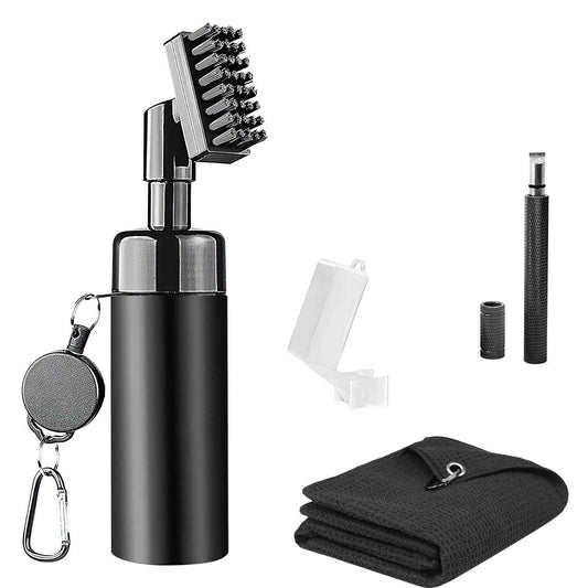 3 In 1 Golf Club Cleaning Kit Golf Club Cleaner Brush with 5Oz Water Bottle Retractable Clip Groove Sharpener Golf Towel Gift for Golfers