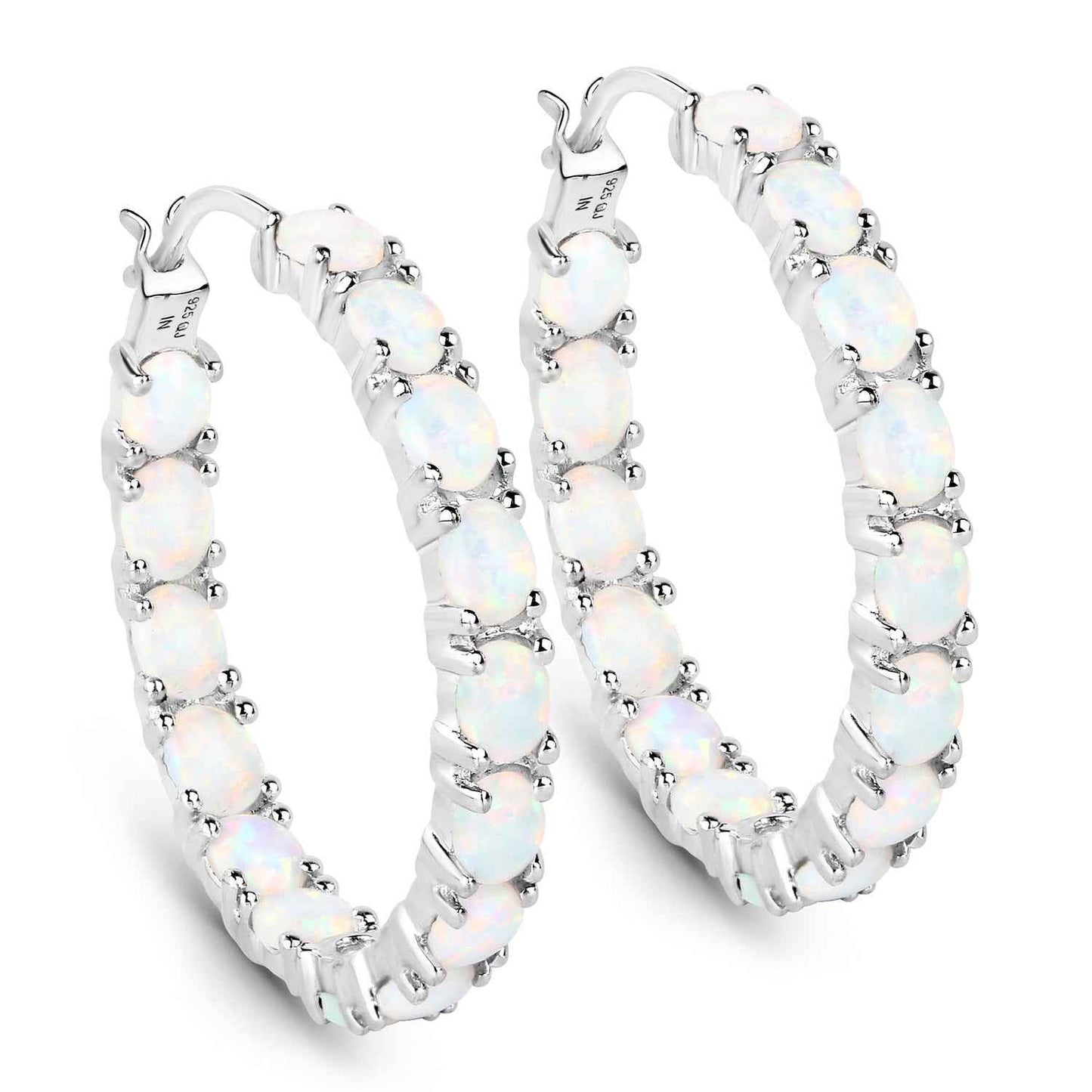 2.05 Carat Genuine Created Opal .925 Sterling Silver Earrings
