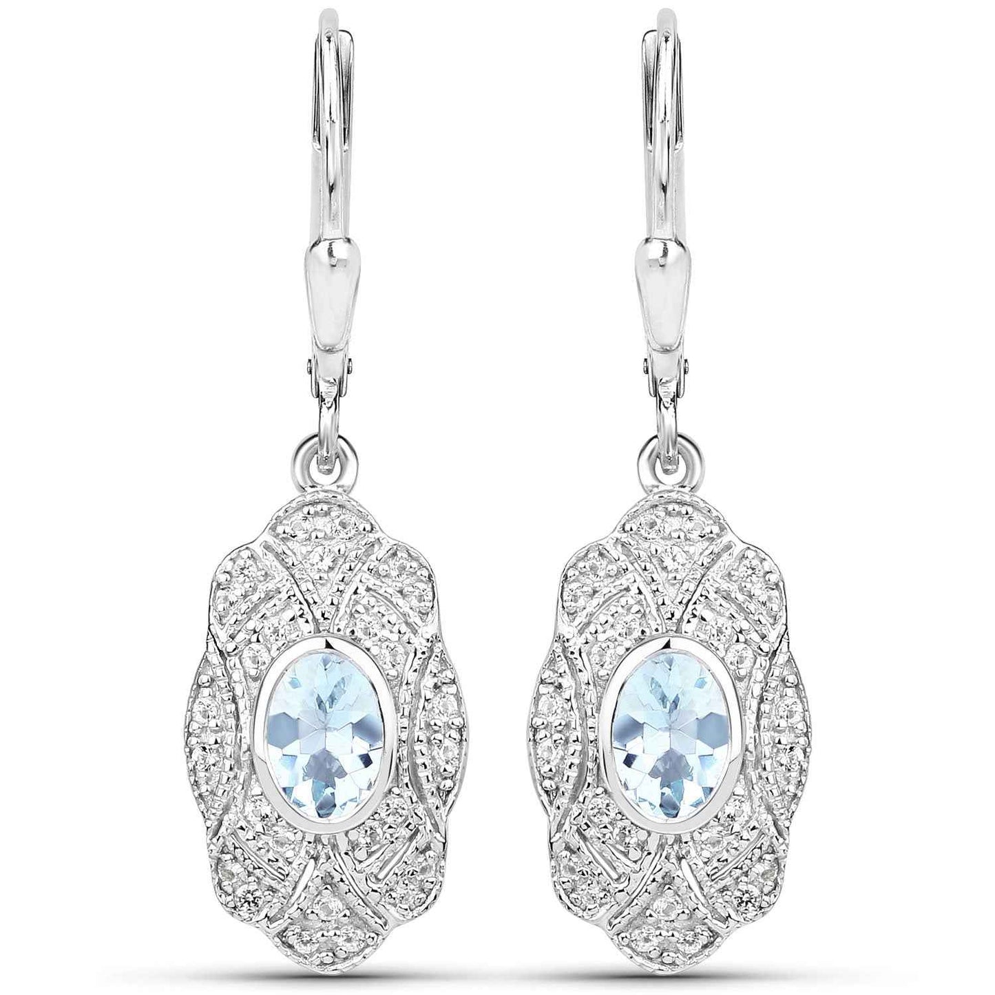 0.96 Carat Genuine Aquamarine and White Topaz .925 Sterling Silver Earrings
