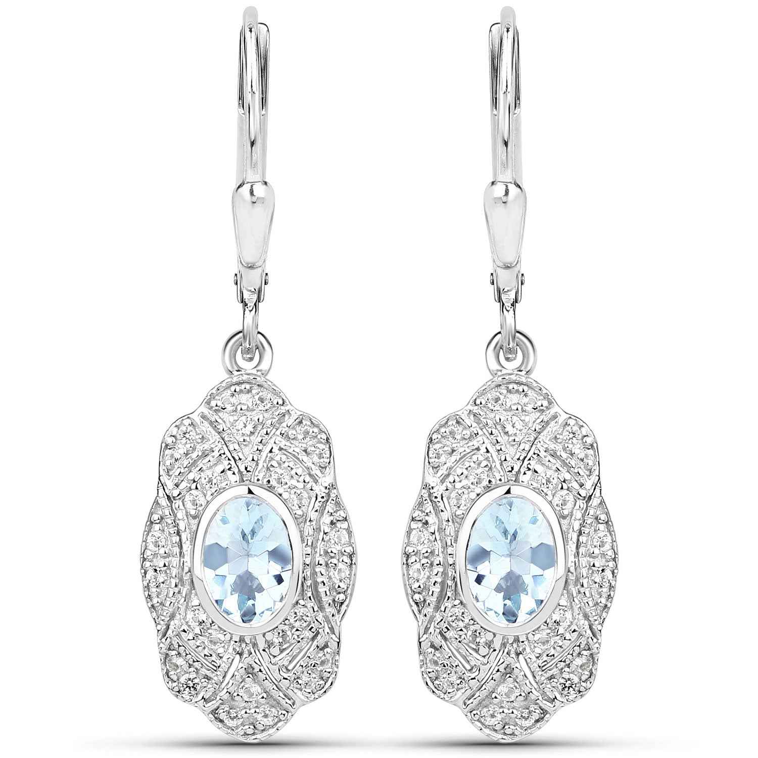 0.96 Carat Genuine Aquamarine and White Topaz .925 Sterling Silver Earrings
