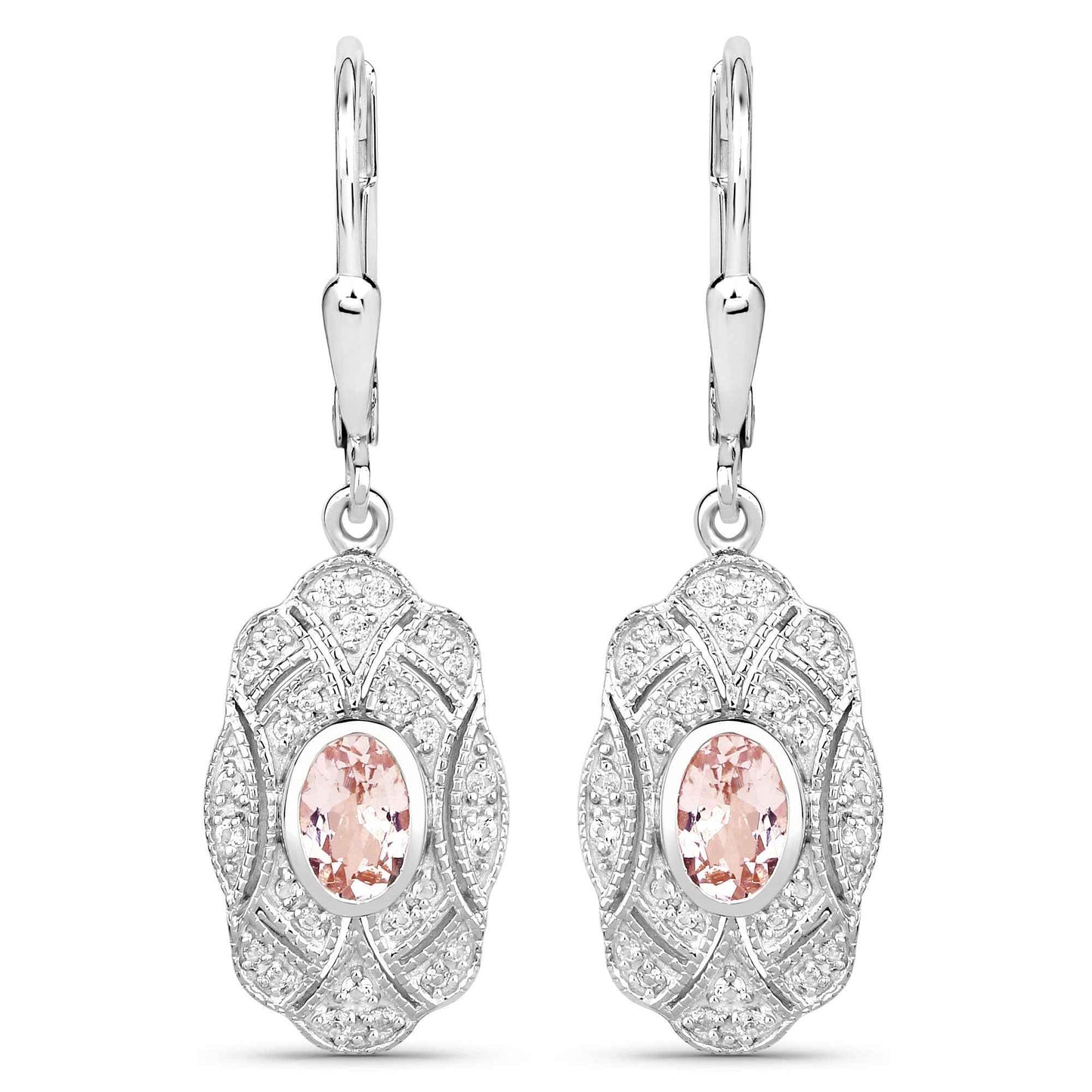 1.04 ct Genuine Morganite and White Topaz .925 Sterling Silver Earrings