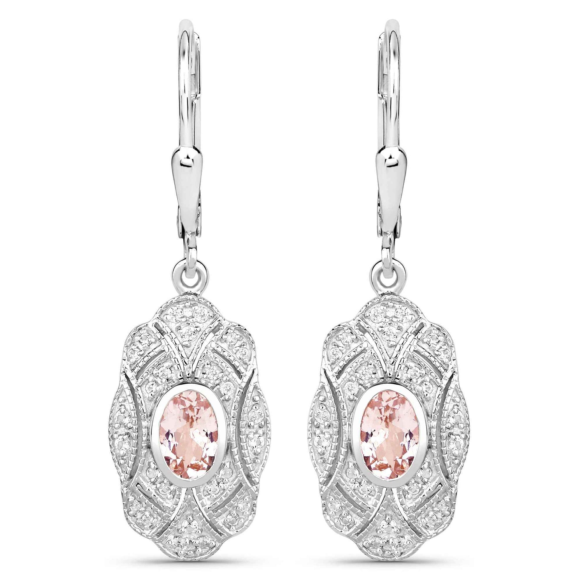 1.04 ct Genuine Morganite and White Topaz .925 Sterling Silver Earrings
