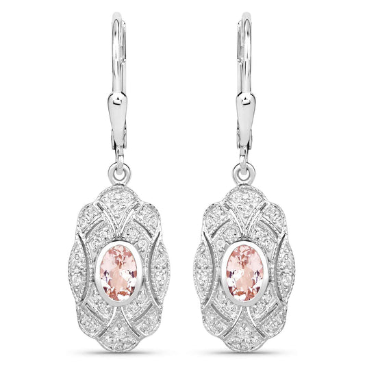 1.04 ct Genuine Morganite and White Topaz .925 Sterling Silver Earrings
