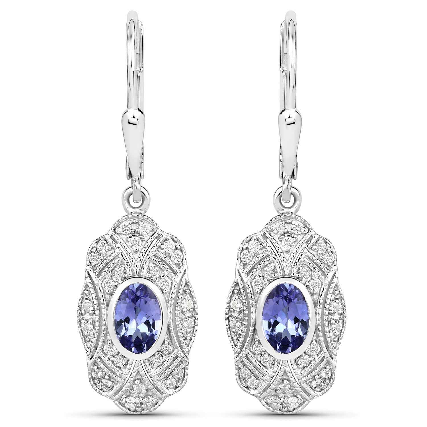 1.12 ct Genuine Tanzanite and White Topaz .925 Sterling Silver Earrings