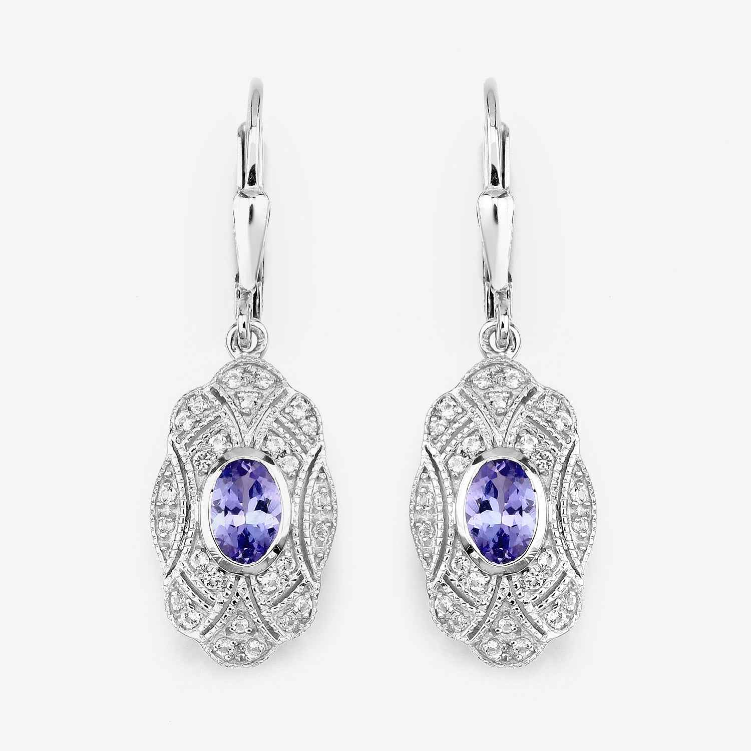 1.12 ct Genuine Tanzanite and White Topaz .925 Sterling Silver Earrings