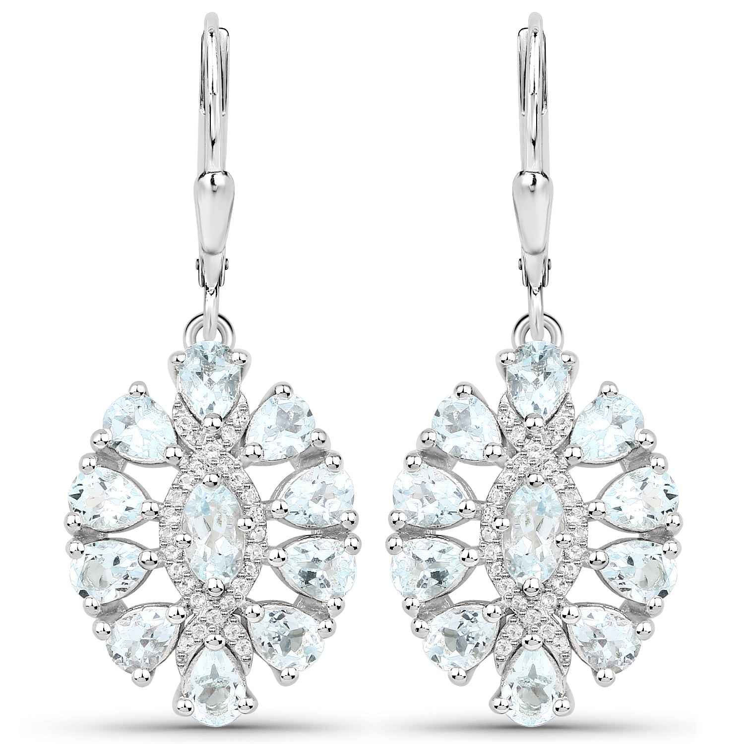 2.93 Carat Genuine Aquamarine and White Topaz .925 Sterling Silver Earrings