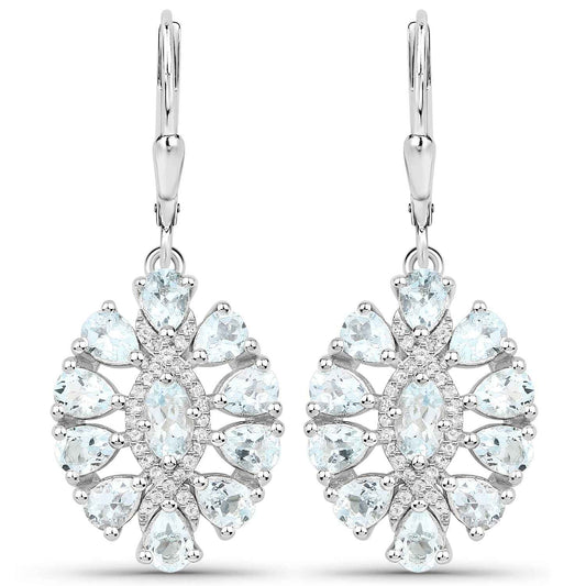 2.93 Carat Genuine Aquamarine and White Topaz .925 Sterling Silver Earrings